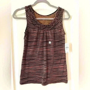 NWT LOFT Brown & Black Striped Tank with Neckline Detail Women’s XS